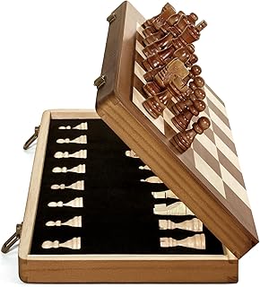 Durpeak Magnetic Wooden Chess Set, 2 Extra Queens, 15'' Folding Portable Travel Chessboard with Chess Pieces Storage Slots for Professional Tournament Beginner Adults Kids, 6 up Age, DUR-001