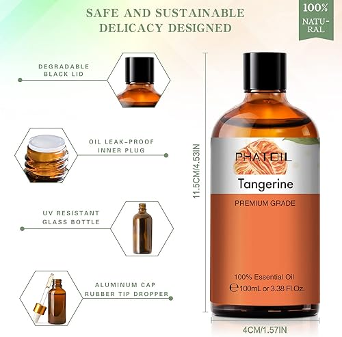 Miniatura 5 de Aceite esencial de mandarina de 3.4 onzas líquidas, para difusores de aromaterapia, humidificadores, ideal para hacer velas y jabón, enorme botella