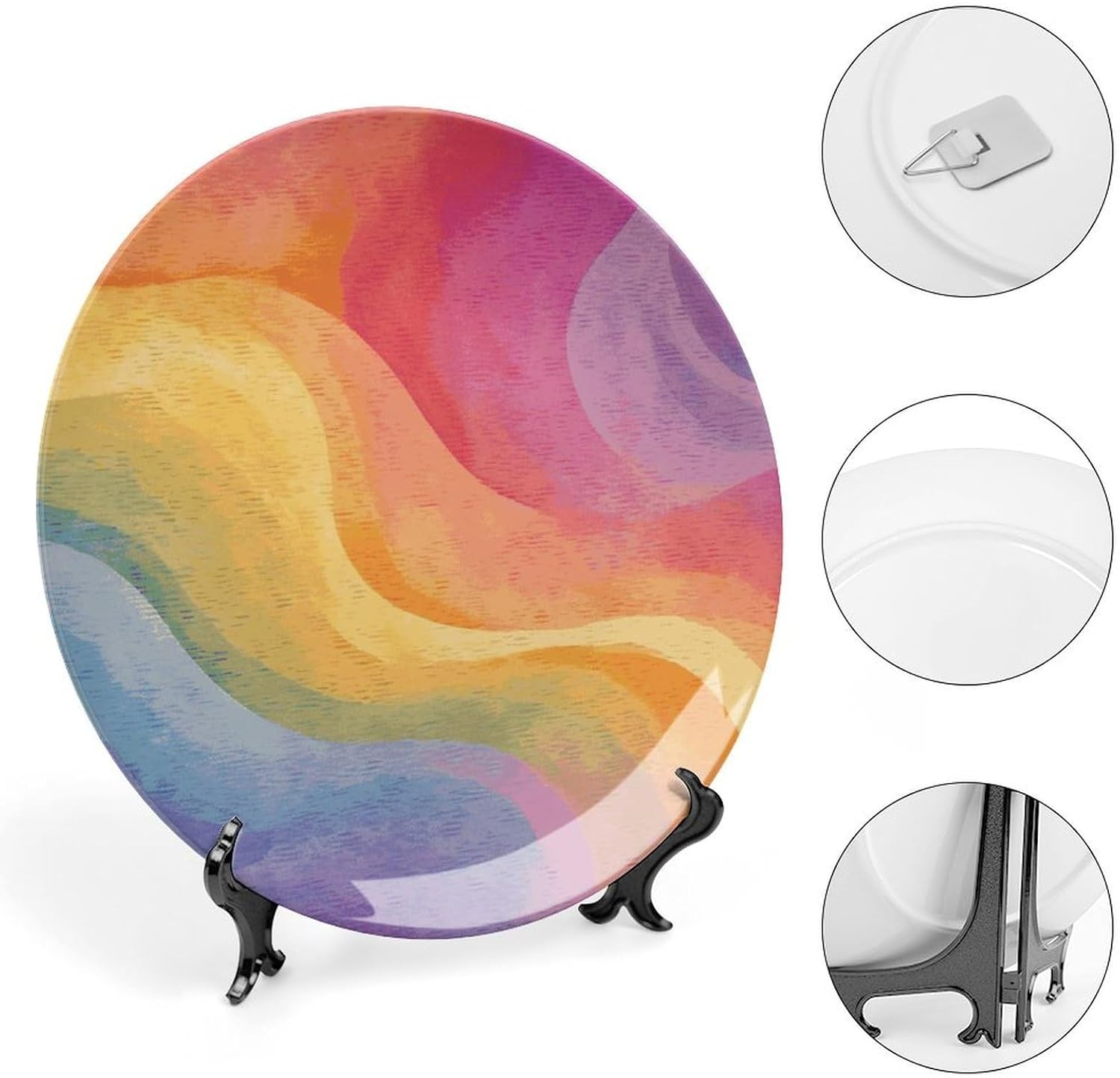 Rainbow Ceramic Decorative Plate for Office Decor, Chinese Style Decorative Dish with Stand, Dinner Dish Decorative Plates for Wall Hanging Bone Collections Plates 10inch