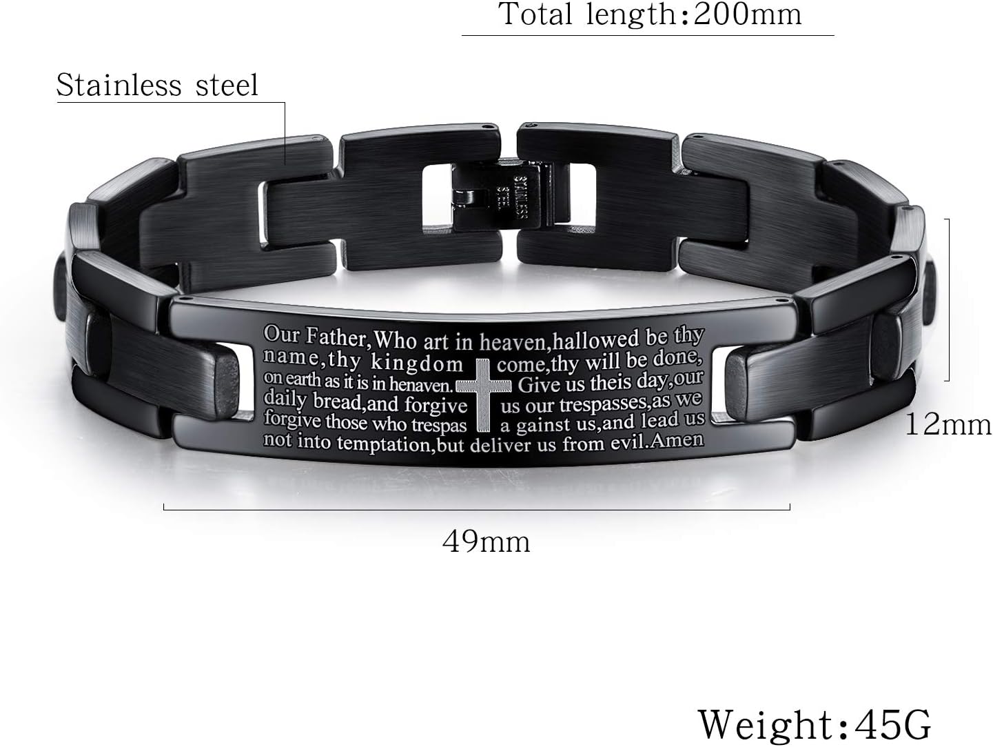 Mens Bracelet Lords Prayer Cross Stainless Steel Link Chain Bracelet for Men English Bible Religious Jewelry - Image 7