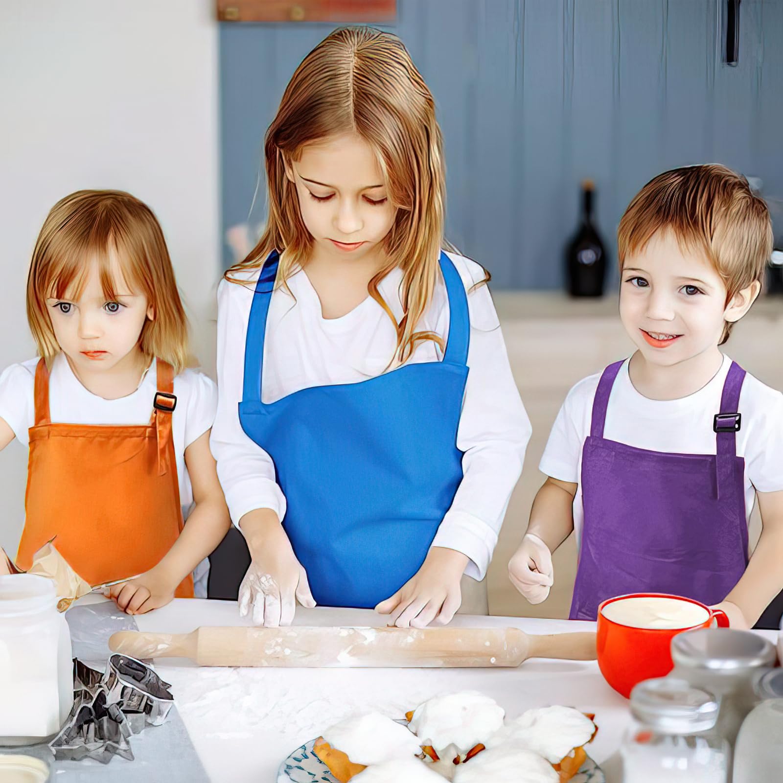 MALLOOM 20 grembiuli per bambini, grembiule da cucina regolabile con 2 tasche, grembiuli da cucina per bambini, set di grembiuli da cucina, cucina, cucina, pittura, cottura, cottura, ragazzi e ragazze
