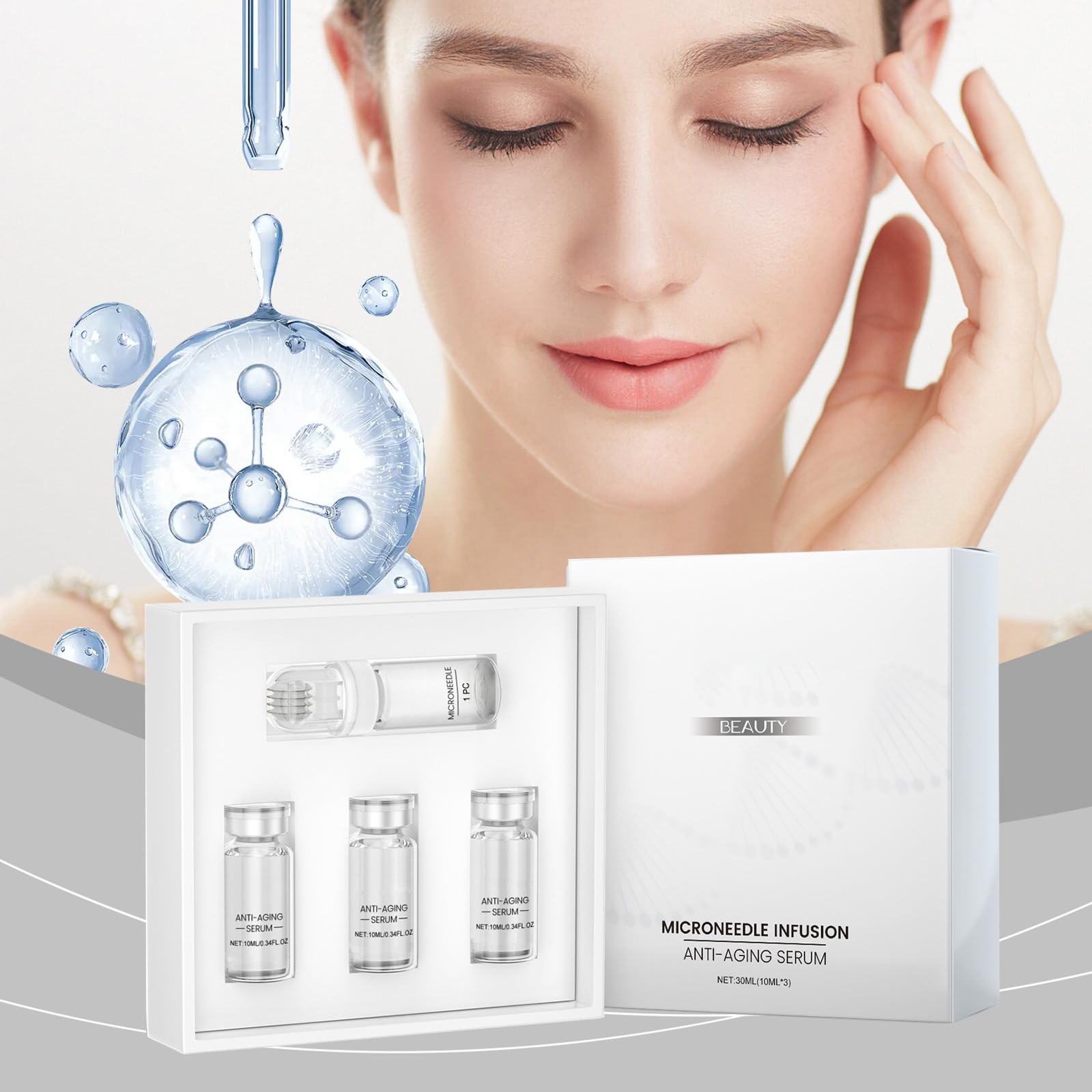 Set di microinfusioni anti-invecchiamento con acido ialuronico per pelle luminosa, kit per schiarire e anti-rughe, sistema microinfusione per labbra e viso