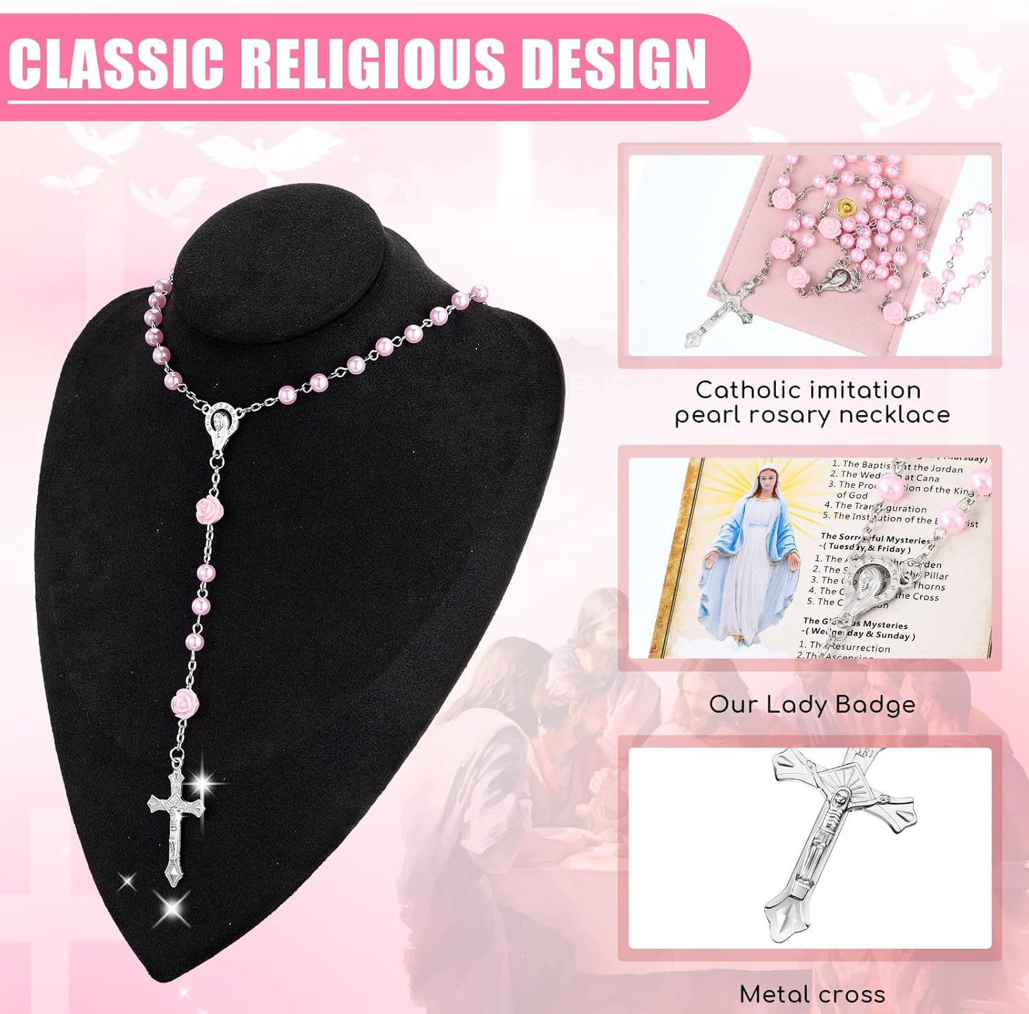 Quelay Rosary for Women Catholic Gifts Our Lady of Rosary Beads Pray Card Necklace Confirmation Gifts - Image 4