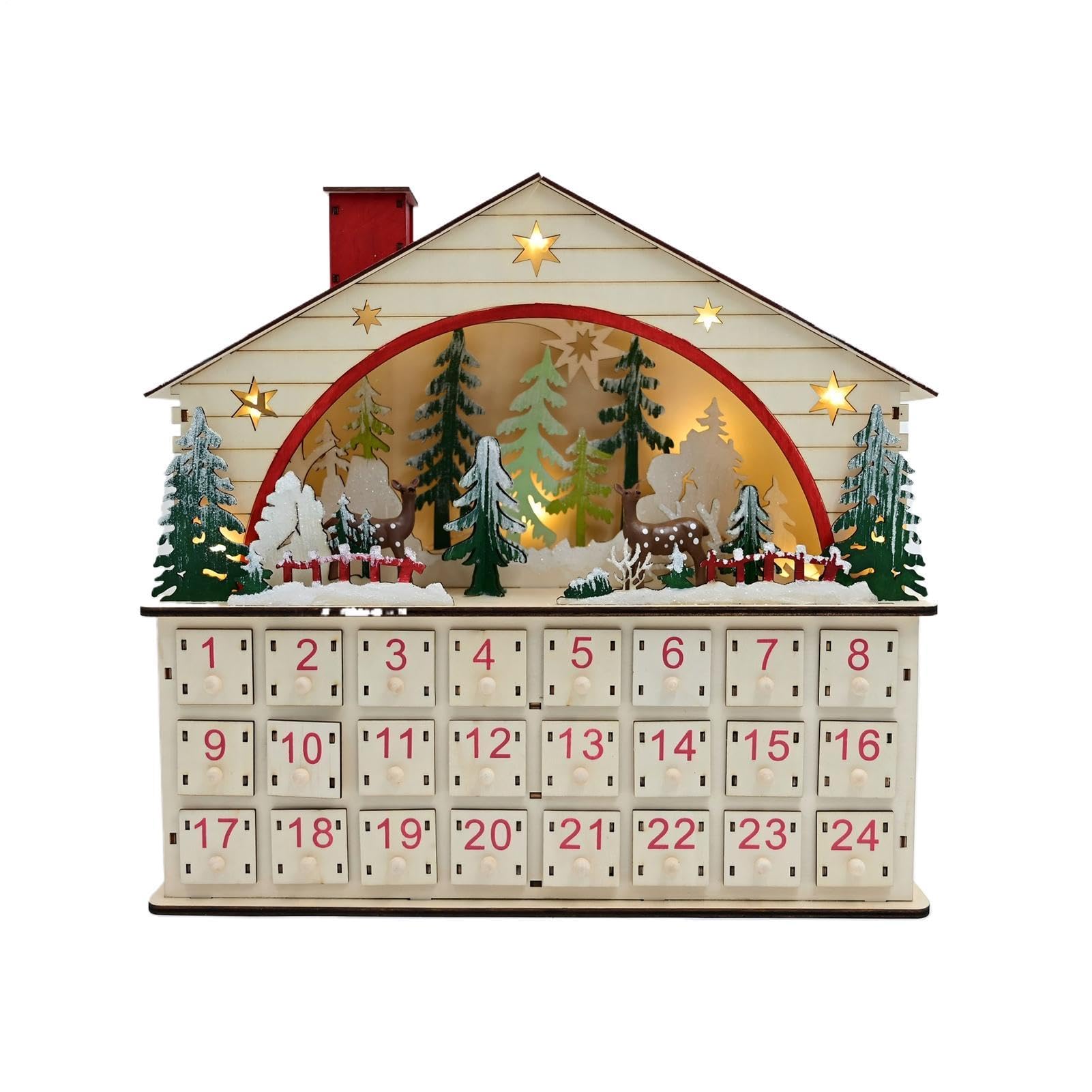 Cuenta Atrás Navidad 24 Días Casa De Madera Decorativa Para Mesa | Cuenta Regresiva Con Cajones Para Escritorio, Estantería, Salón Y