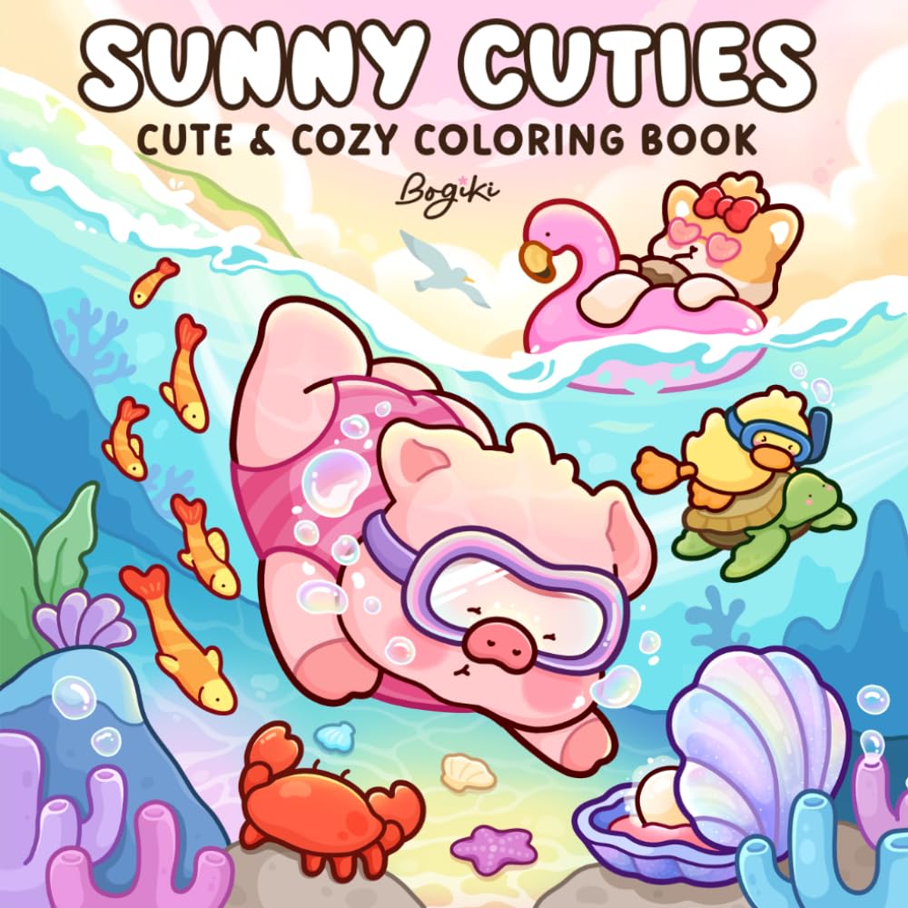 Sunny Cuties: Coloring Book for Adults & Teens Featuring Adorable Animal Characters Enjoying Cozy Summer Activities for Relaxation