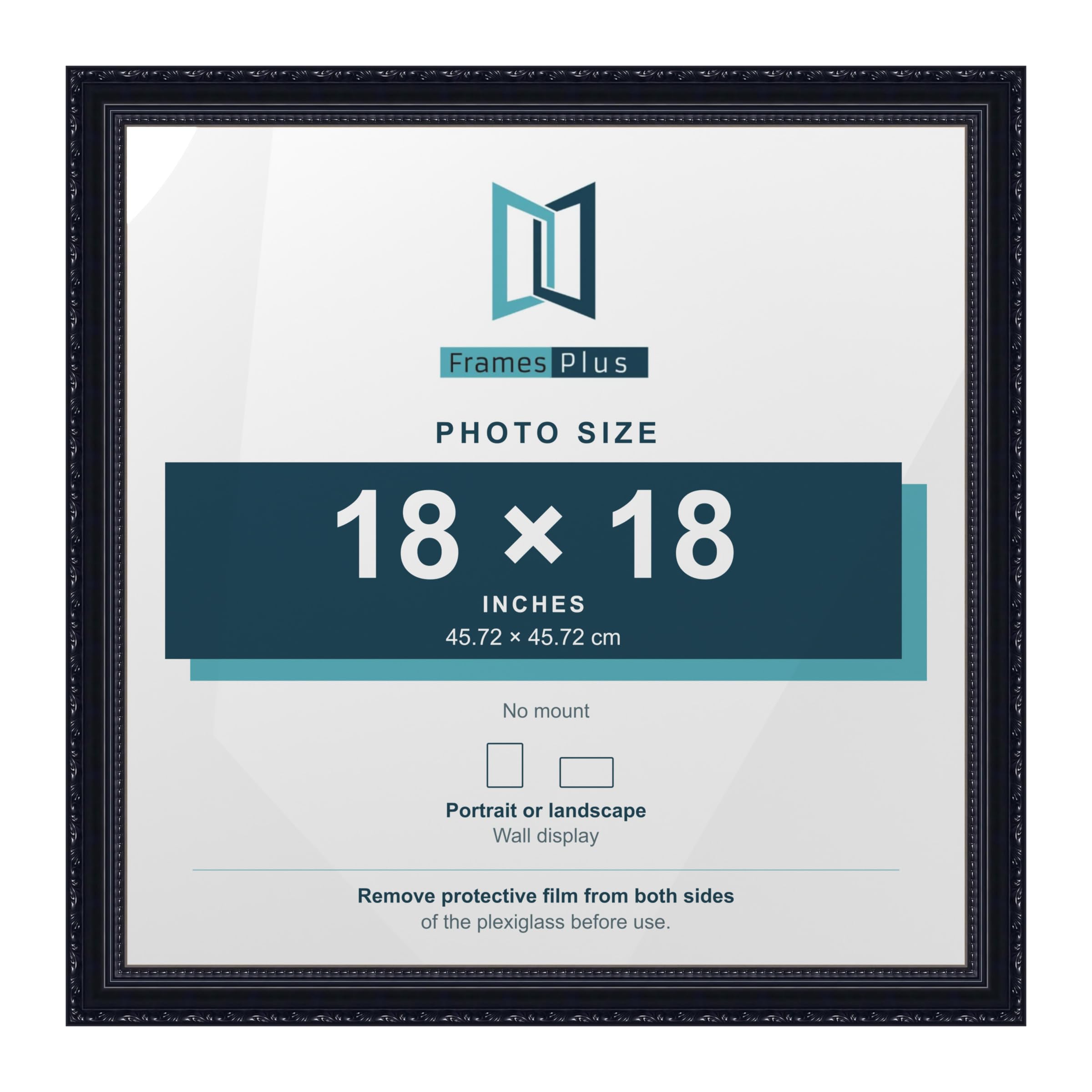 FramesPlus ORNATE Shabby Chic 18x18 Picture Frame, Black — image 1