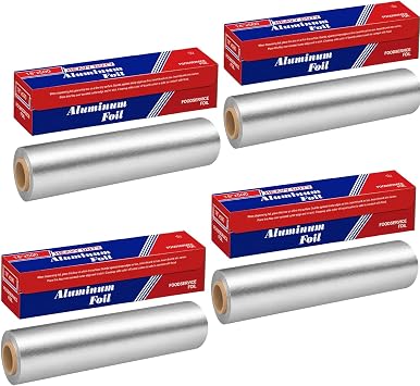 Ox Plastics Aluminum Foil Wrap | Heavy-Duty, Commercial Grade for Food Service Industry | Silver Foil for Cooking, Roasting, Baking, BBQ & Parties | 18"x 500 feet 4 Pack
