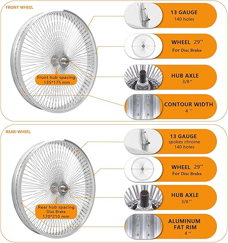 Miniatura 6 de Tracer WH-TR9529140D - Juego de ruedas de aluminio pulido para freno de disco (29 x 4 x 13 x 140 H)