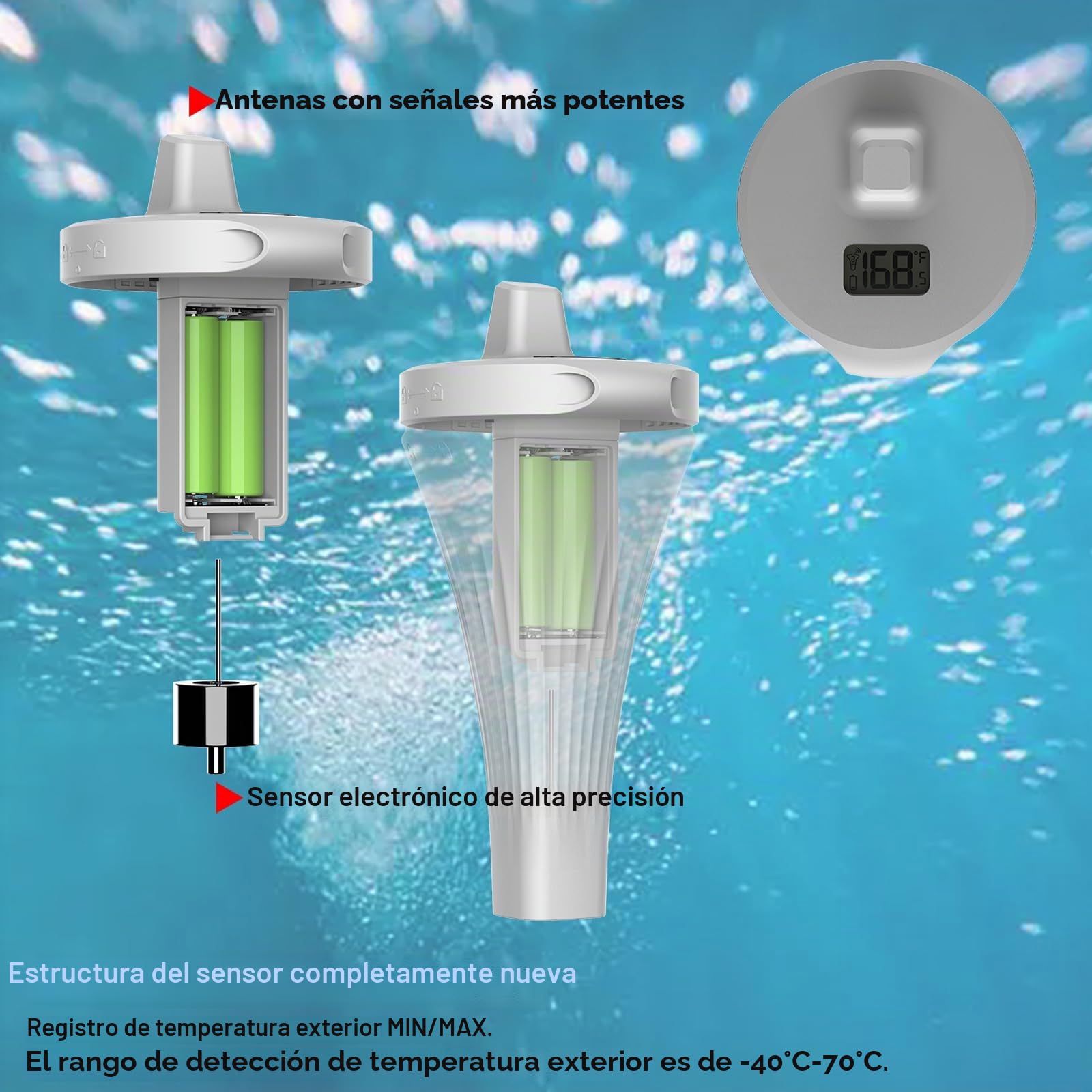 Termómetros Para Piscinas con Pantalla LCD,Termómetro Piscina Interior y Exterior, Termómetro Inalámbrico Para Piscinas Flotante para Piscinas, Jacuzzis, Spa, Bañeras