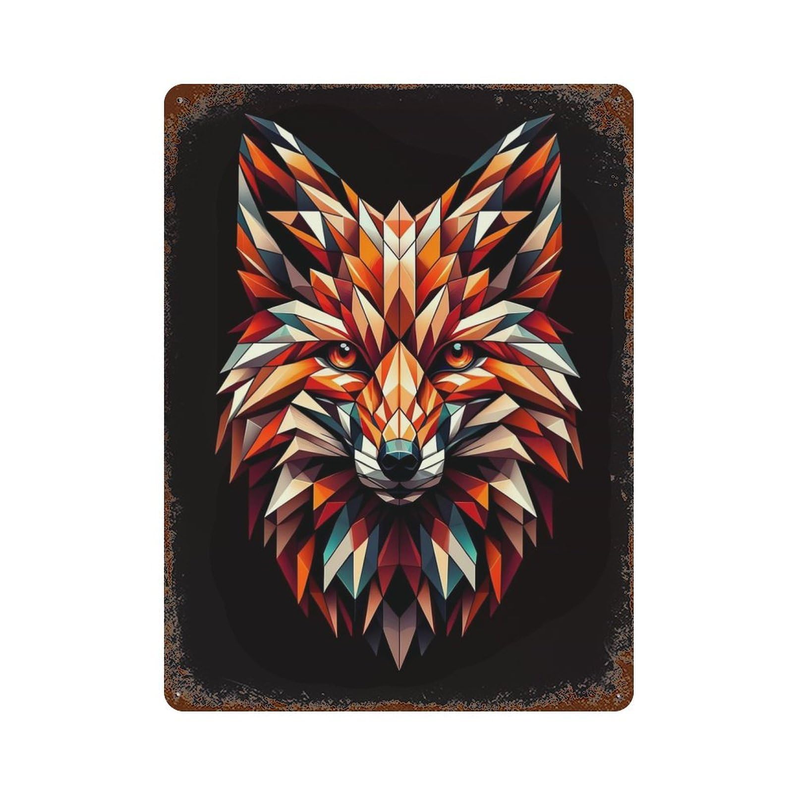 Geometric Fox Rustic Tin Plaque 15.7"x11.8", for Shed, Workshop And Garage Wall Decor, Shabby Chic Decor