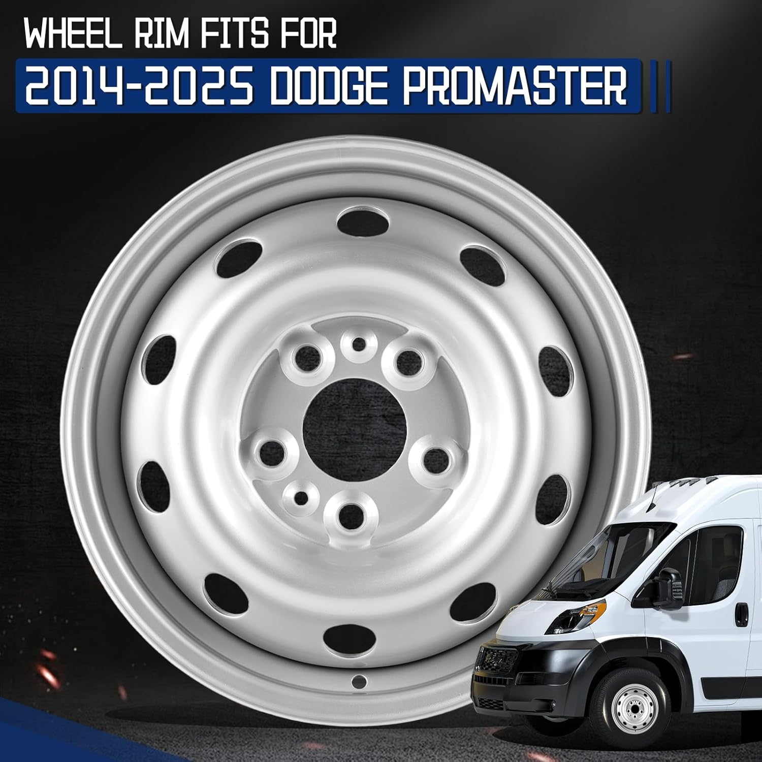 New Replacement Rim 16x6 inch 16"x6" Wheel Rims Fit for 2014 2015 2016 2017 2018 2019 2020 2021 2022 2023 2024 2025 Dodge Promaster 1500, Painted Silver Rim OE Direct Replacement Rims