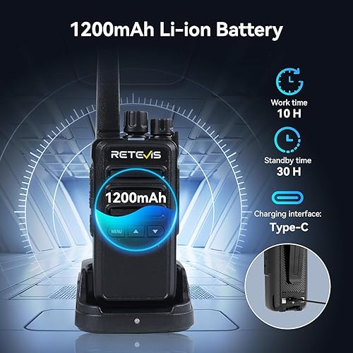 Miniatura 3 de Retevis RT68B Walkie Talkies de largo alcance, radios recargables de 2 vías con base de carga, alarma de emergencia, walkie talkie FRS para almacén