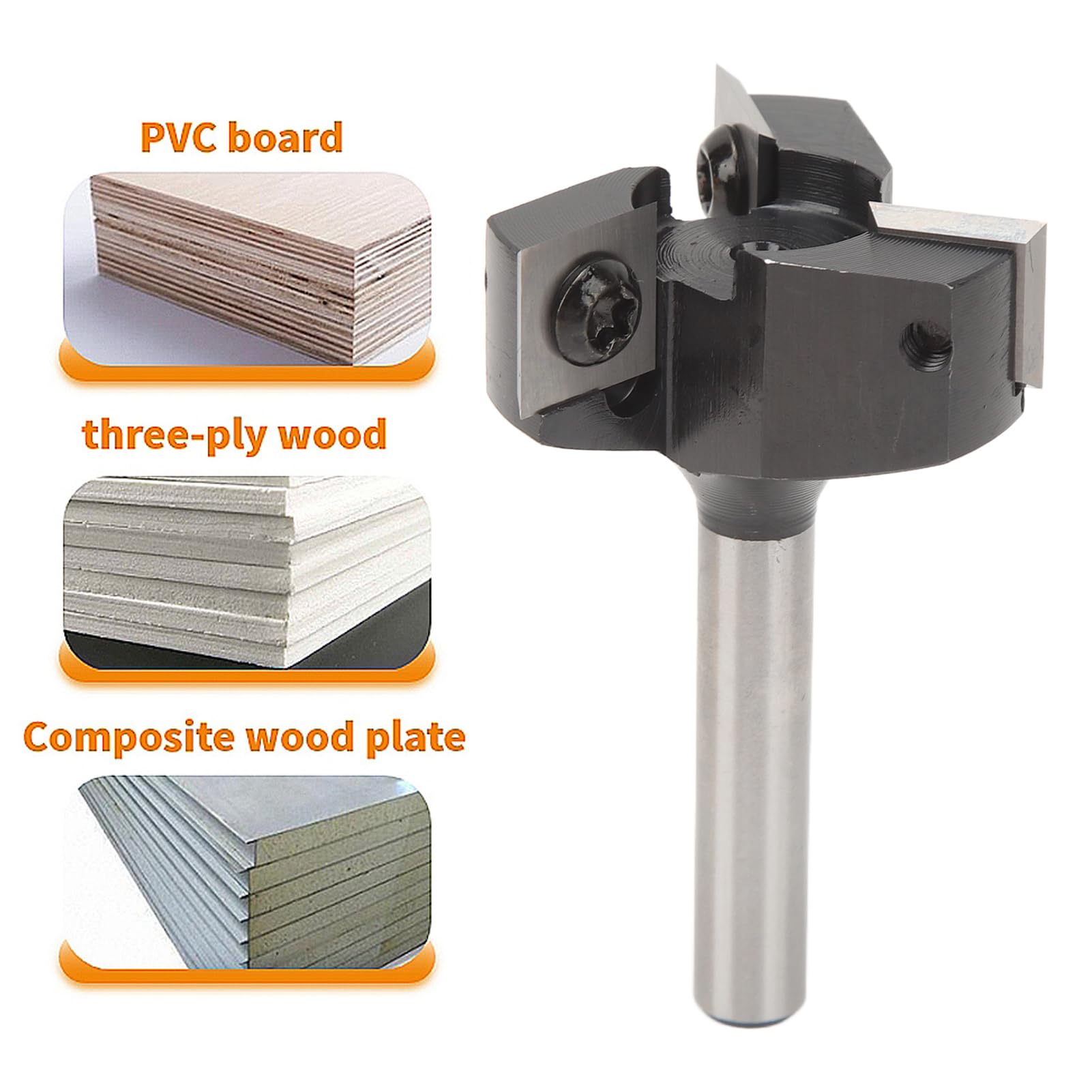 FLEXMAN Fresa per Superfici Spoilboard, Punta per Spoilboard con Inserto a 3 Scanalature, Gambo da 8 mm Punta per Fresa con Diametro di Taglio di 1 1/2 Pollici per Scanalature
