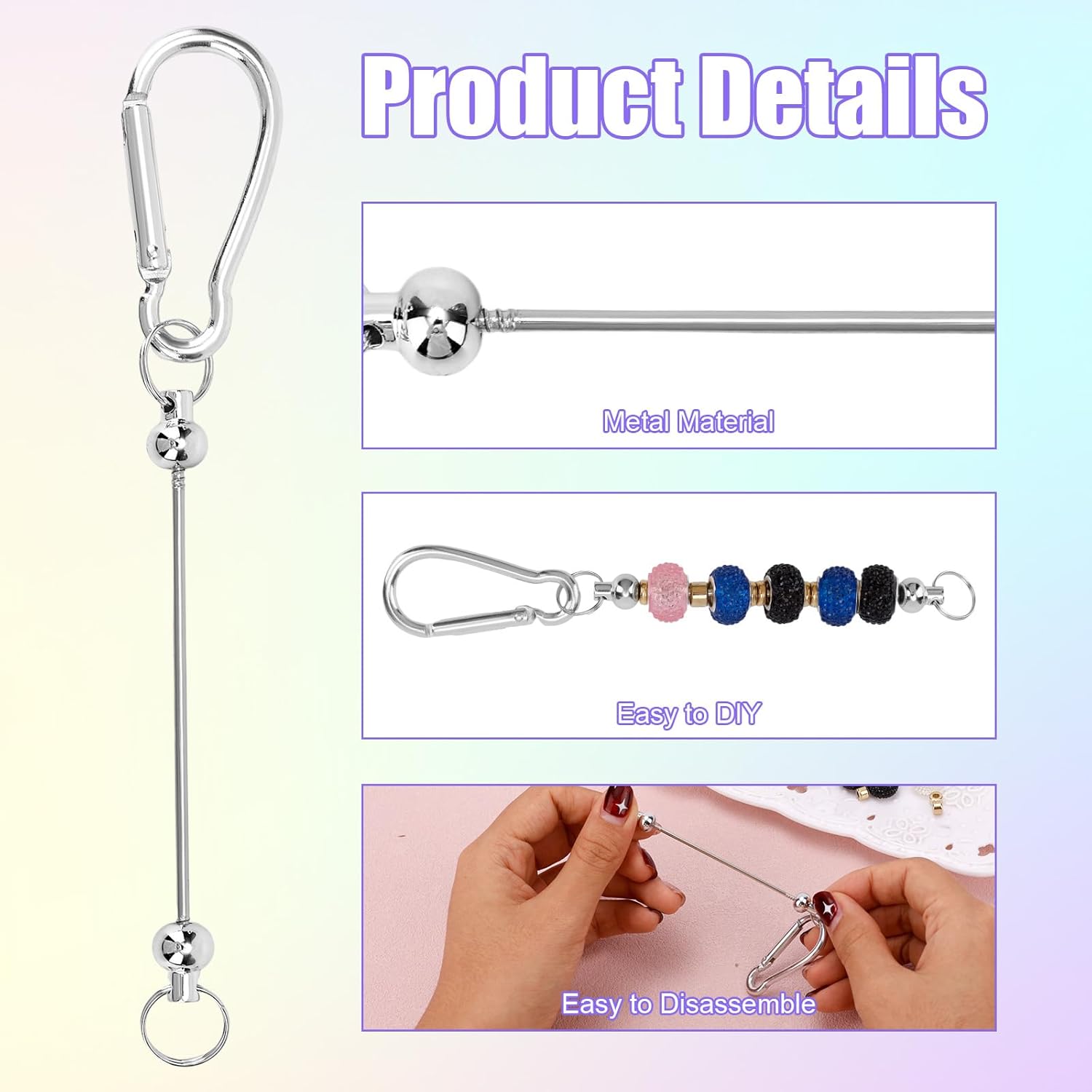 100pcs Beadable Keychain Bars, Sliver Snap Hook Keychain Bar with Bags DIY Key Chain Making Kit Blank Chain Supply for Women