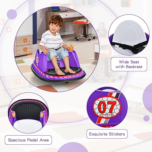 Miniatura 7 de HONEY JOY Coche de parachoques para niños pequeños de 12 V, funciona con batería, joysticks duales, luz LED intermitente y giro de 360 grados,