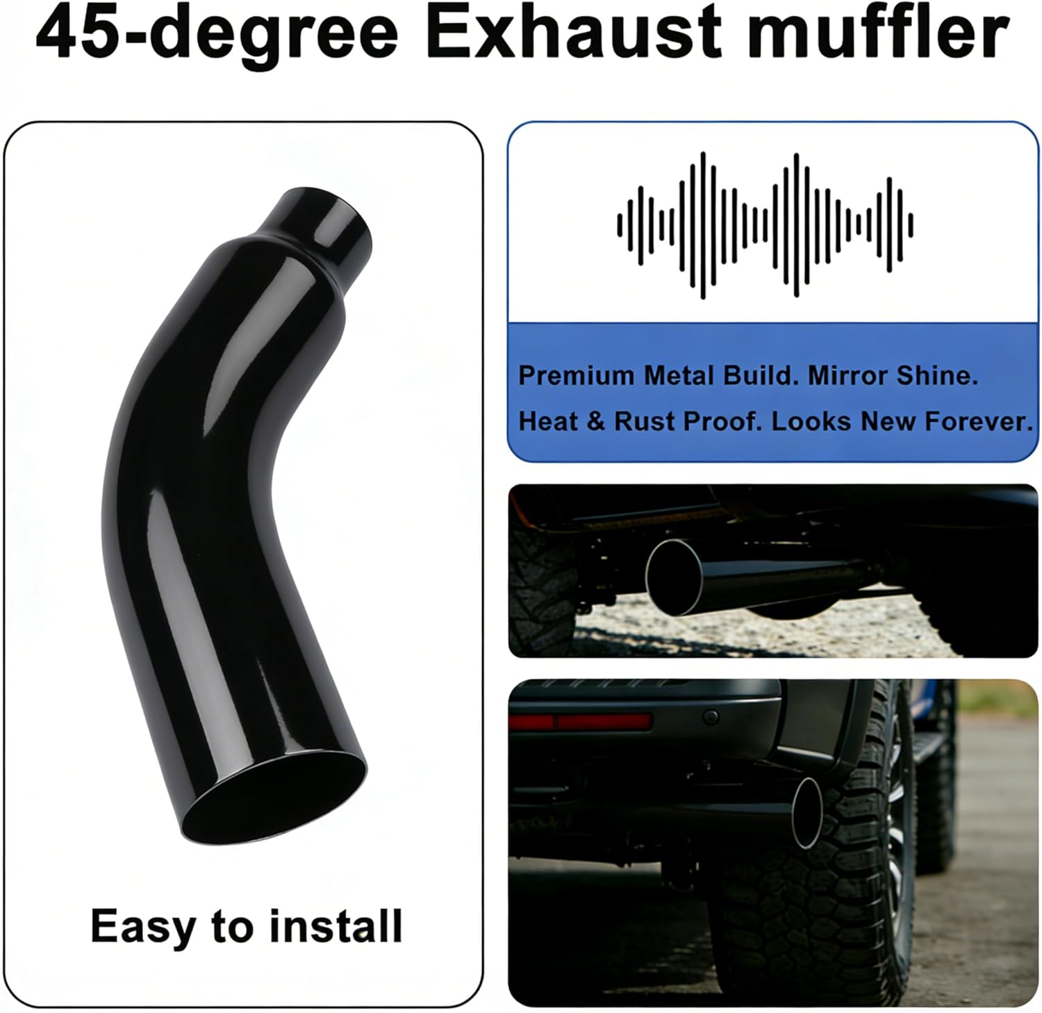 4-6 Inch Exhaust Elbow - Stainless Steel Diesel ExhaustTip with Clamp, 4" Inlet 6" Outlet Chrome/Silver Finish,No-Weld Installation for Trucks, Cars, Pickup