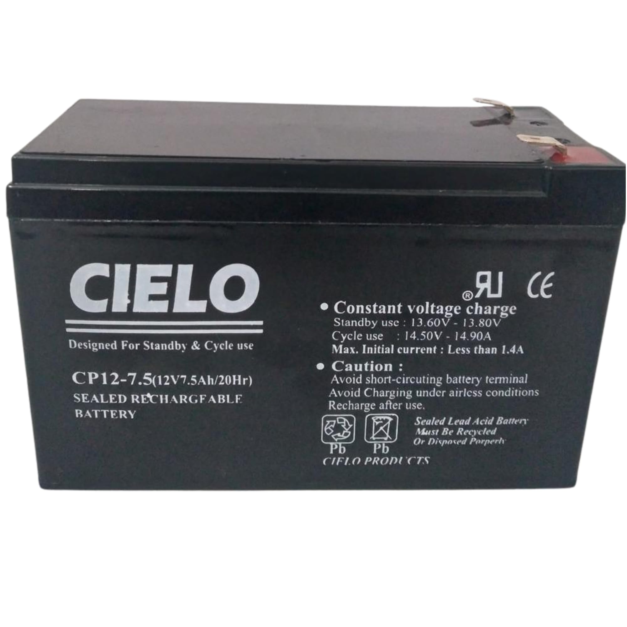 CIELO Sealed Rechargeable Battery 12V, 7.5Ah (CP 12-7.5) | Sealed Lead-Acid | Cycle Use: 14.50V-14.90V | Standby Use: 13.60V-13.80V | Recyclable-image-8