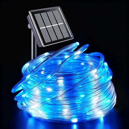 Miniatura 18 de YEGUO Cuerda de luz solar impermeable para exteriores, 66 pies, 200 luces LED multicolor, 8 modos de luces de tubo de Navidad en tubo fino