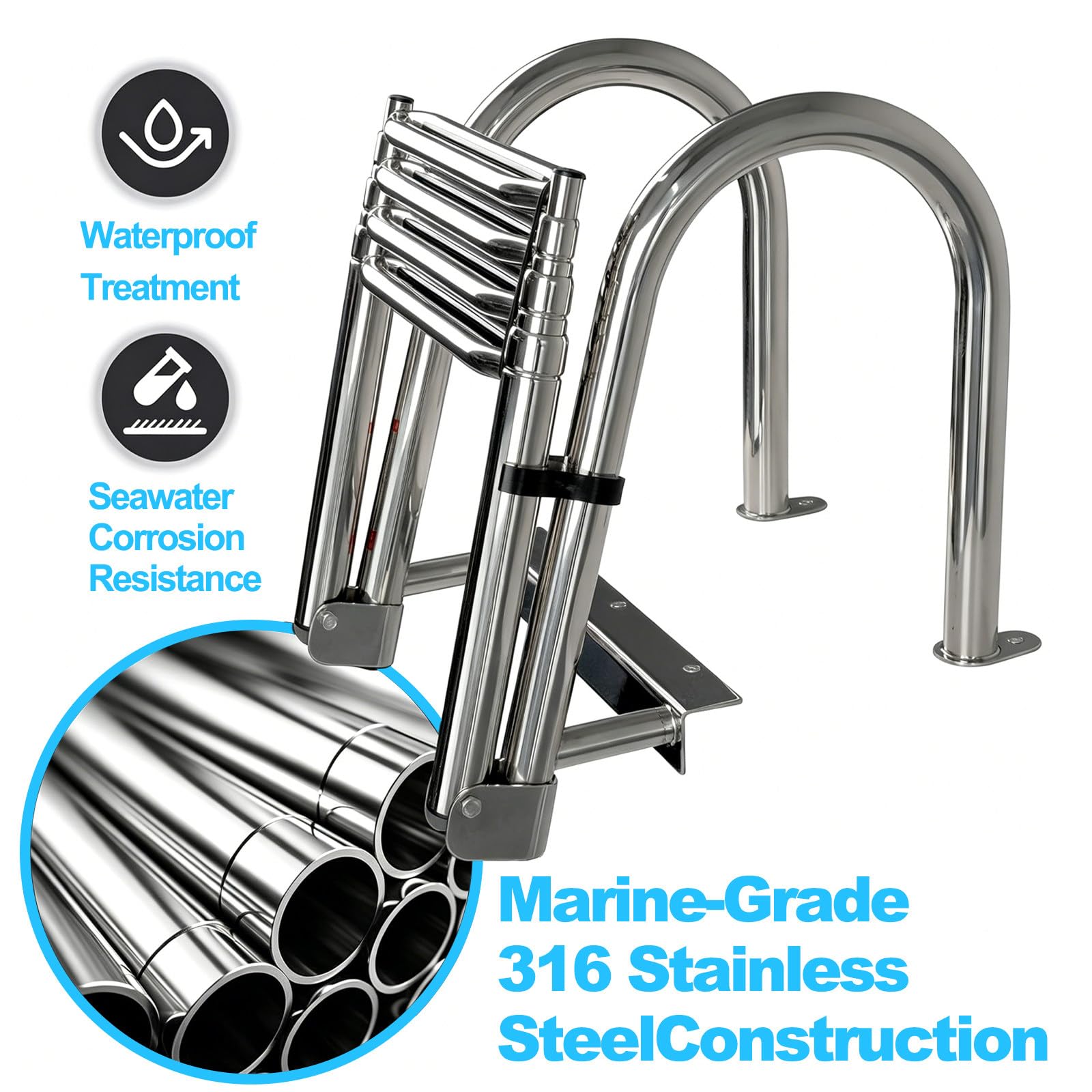 4 Gradini Scaletta Bagno Scaletta Barca Inox, Scalette Piscina Pieghevole con Corrimano E Ampia Pedaliera Ponte Galleggiante per Piscina/Piscina Barca, Ingresso Poppa Marina