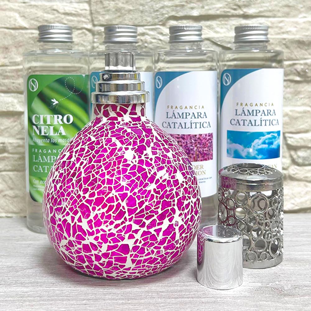 Pack Ahorro Lámpara Catalítica Mosaico Fucsia + Fragancia Bed of Roses (500ml) + Limpiador Neutro (200ml) + Mecha de Repuesto