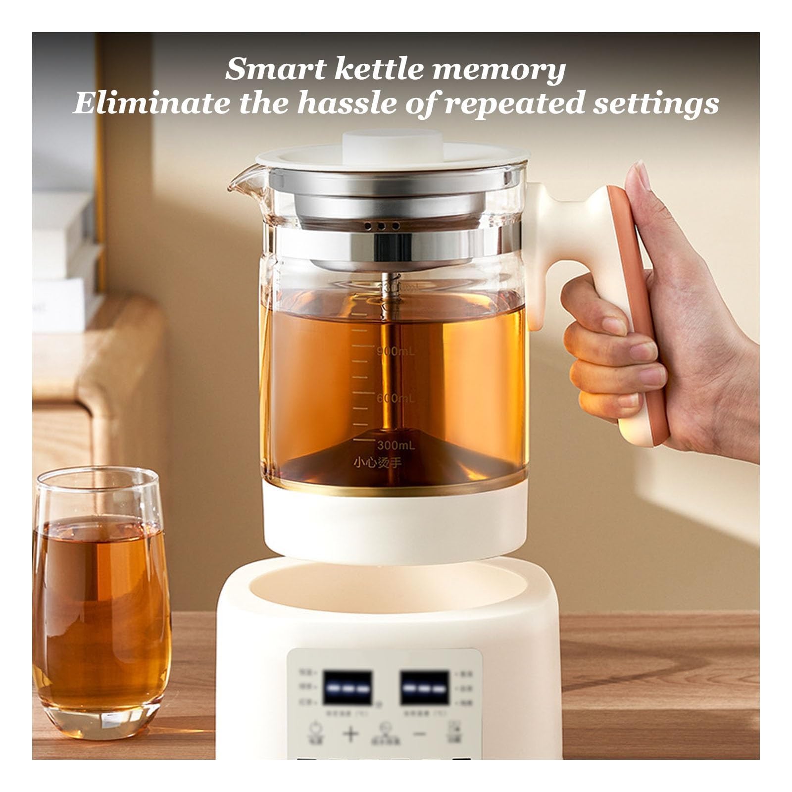 Tetera eléctrica de 1,3 L, hervidor de cristal táctil inteligente, temperatura constante de 72 horas, olla saludable multifunción completamente automática para té, café