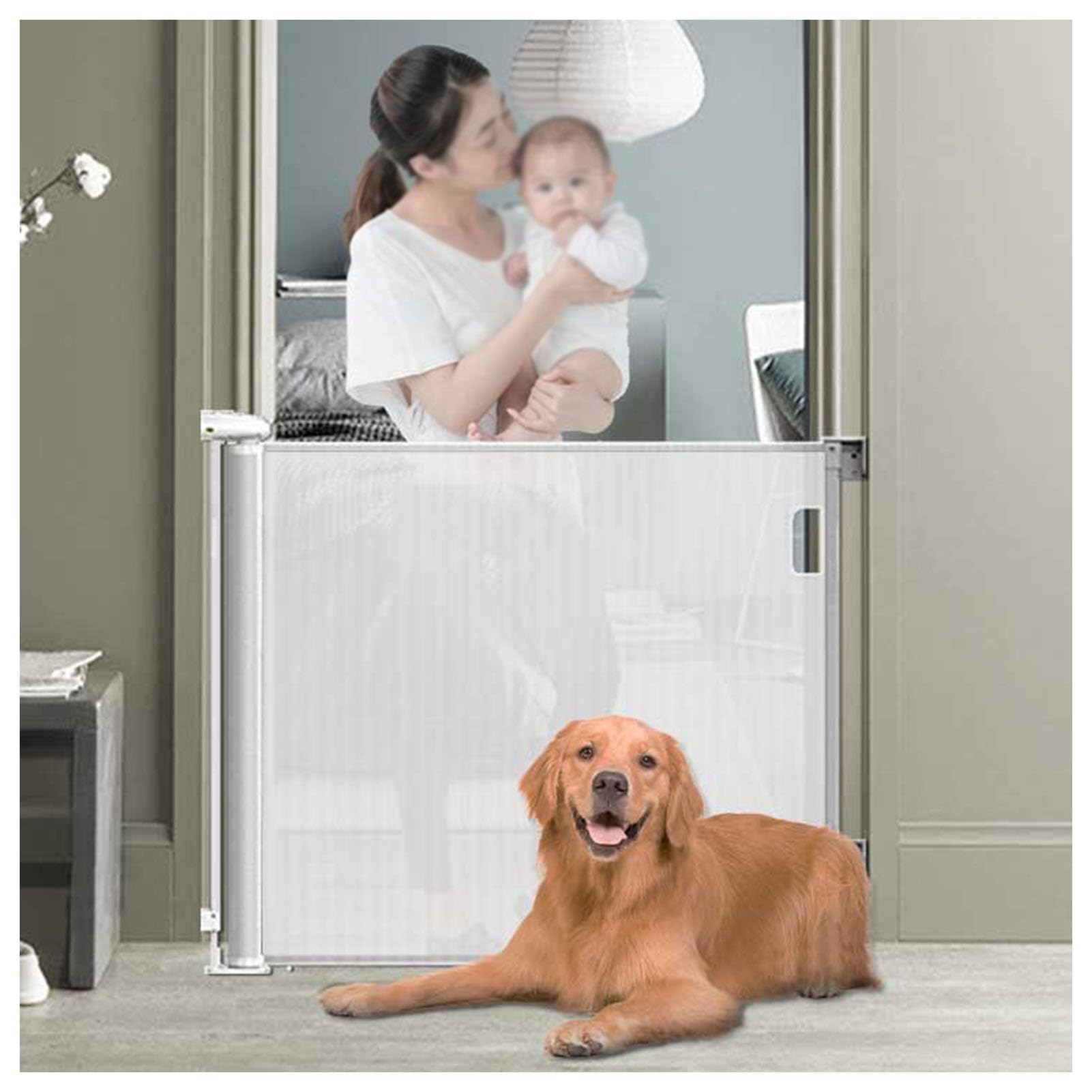 Barrière de sécurité rétractable blanche 55x33,8 pouces pour escalier et couloir de maison