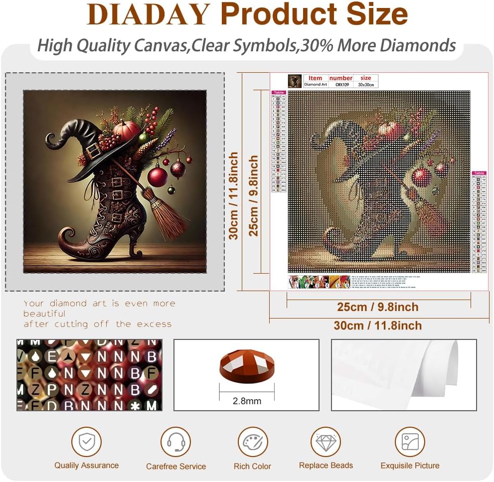 DIADAY 5D Diamond Art Kits for Adults Witch Boot Halloween, Diamond Painting Kit, Full Round Drill Diamond Art, DIY Gem Craft Arts Home Wall Halloween Decor Gift 12 x 12 Inches image 4
