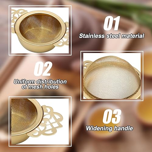 Miniatura 3 de Colador de drenaje de té de acero inoxidable 304, filtro de té, cuencos de goteo de té, tetera con asas de pétalos, divisor de té, paquete de 4