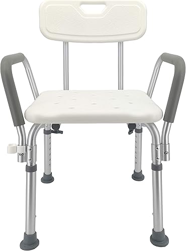 FixtureDisplays Silla de ducha asiento de baño con reposabrazos acolchados y respaldo capacidad 350 libras, video Assebmly proporcionado, peso del