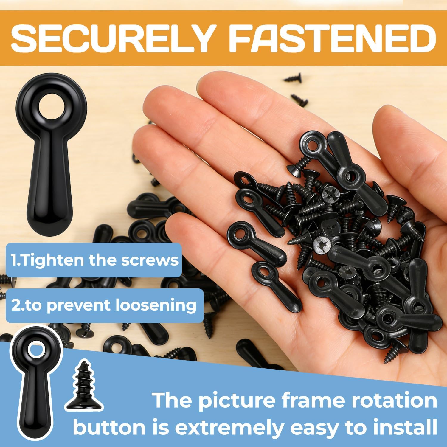 Picture Frame Backing Clips,100PCS Black Turn Button Fasteners with 100Pcs Screws,Picture Frame Hardware,Fasteners Repair Kit for Hanging Pictures Photos Painting Poster (100 Pcs (Black))