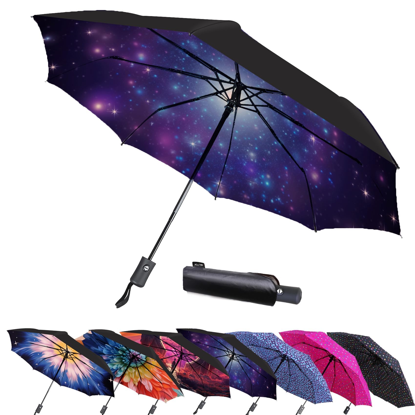 MRTLLOA 42/49 Inch Compact Windproof Travel Umbrella for Rain, Lightweight, Portable, Strong, Folding Umbrellas for Women and Men