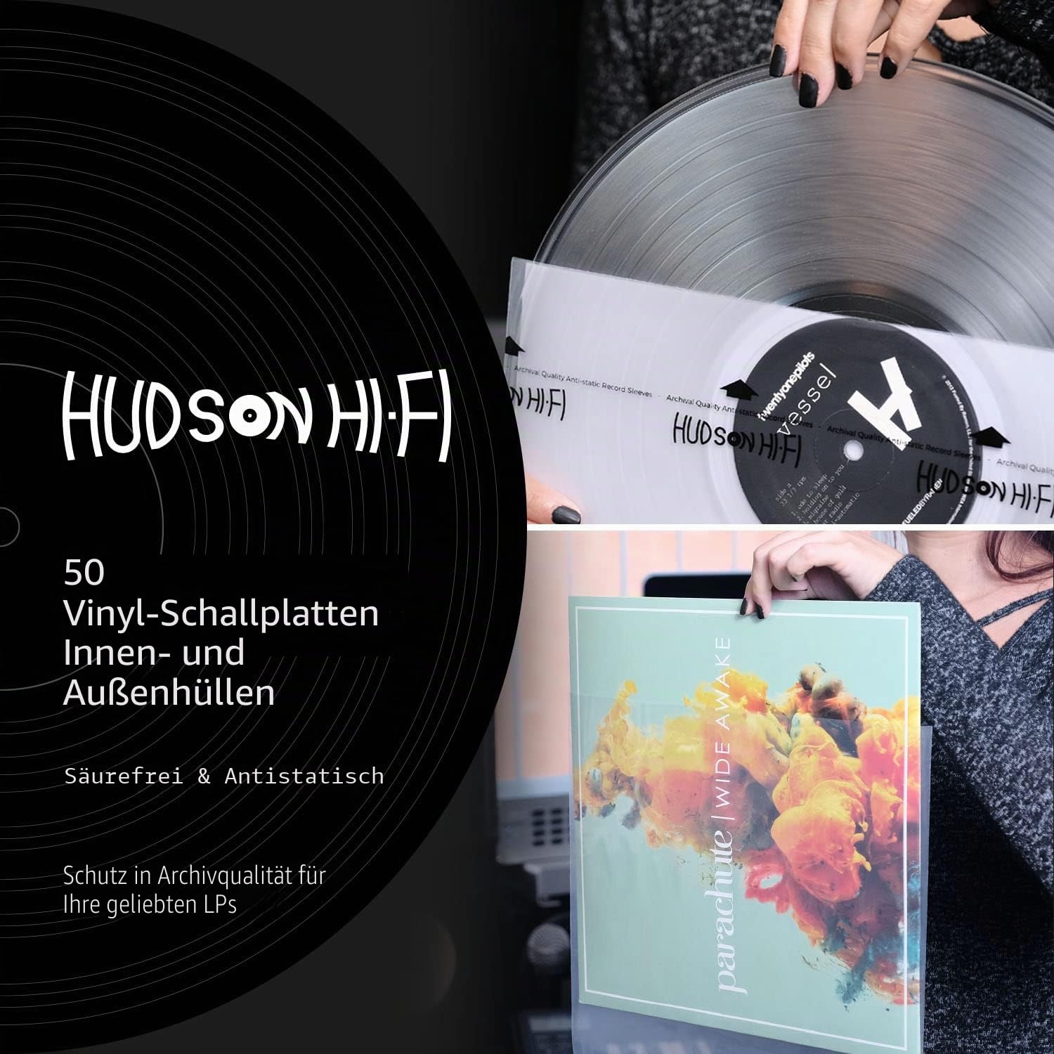Hudson Hi-Fi 50 x Innen- und 50 x äußere Schutzhüllen für Vinyl & Schallplatten, blockiert Kratzer, statisch, Staub, Schäden, säurefrei, glattes Gleiten, passend für einzelne Doppel-Gatefold LP-Hülle