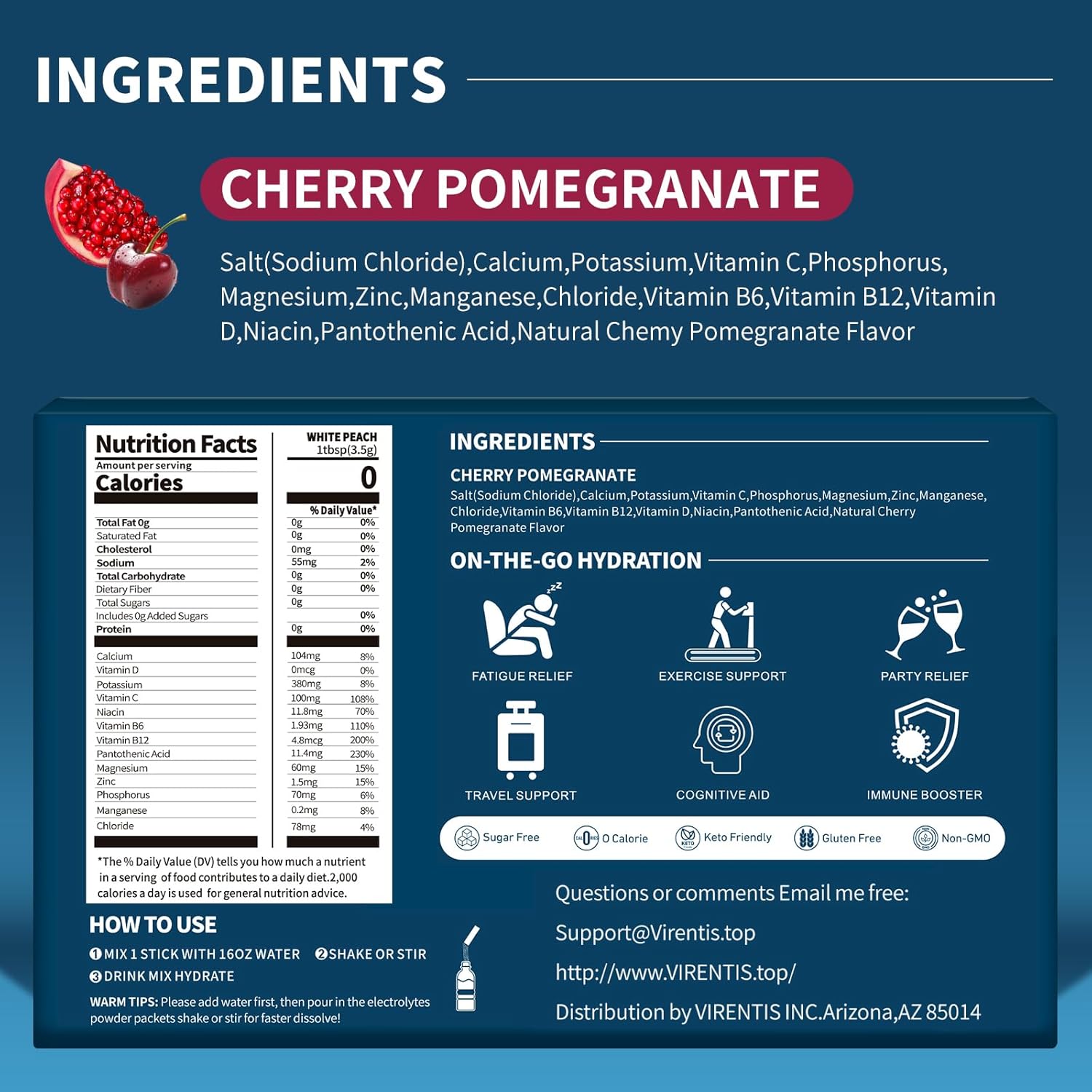 16 Sticks Electrolytes Powder Packets Sugar Free Hydration Packets, Liquid Daily IV Electrolyte Drink Mix for Rehydration with 8 Electrolytes & 6 Vitamins, 0 Calorie, Low Sodium - Image 2