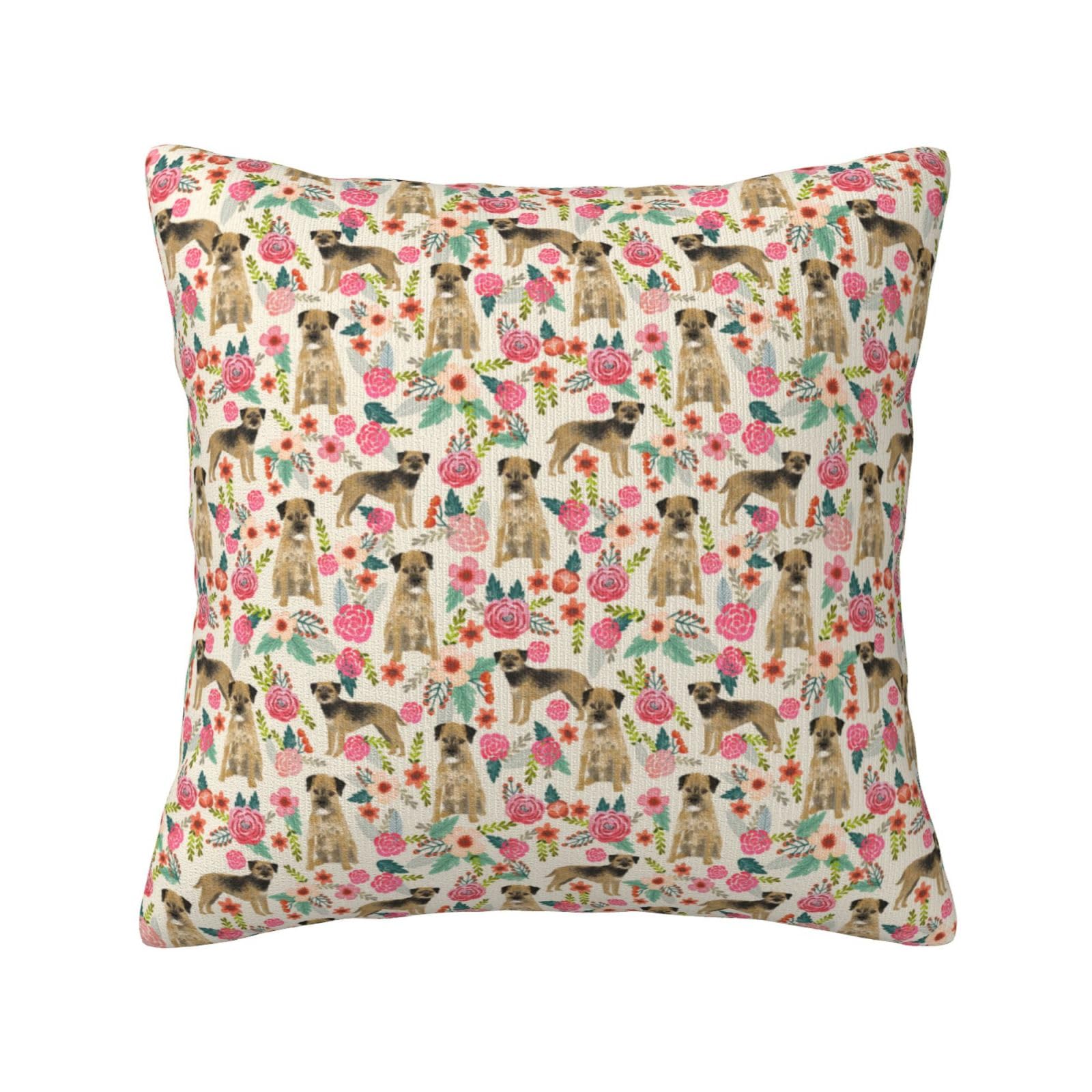 Eboscujw As Picture Border Terrier Dog Vintage Florals, Pillow Cover Decorative Throw Pillowcase Soft Polyester Cushion Covers 45X45 Cm