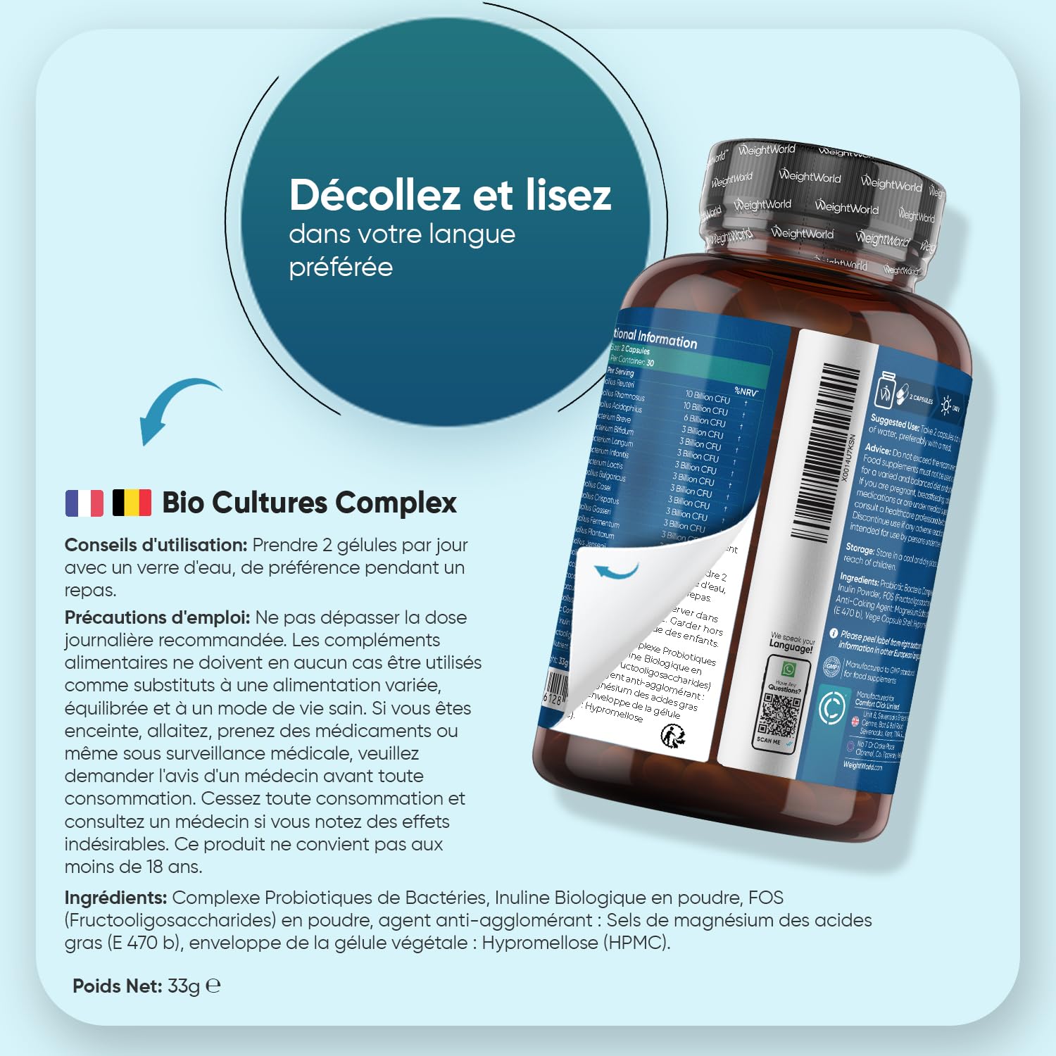 Probiotique Flore Intestinale 77 Milliards d'UFC - 20 Souches, Probiotiques et Prébiotiques Lactobacillus Gasseri, Lactobacillus Rhamnosus, Bifidobacterium, Inuline, FOS, 60 Gélules Vegan sans Gluten