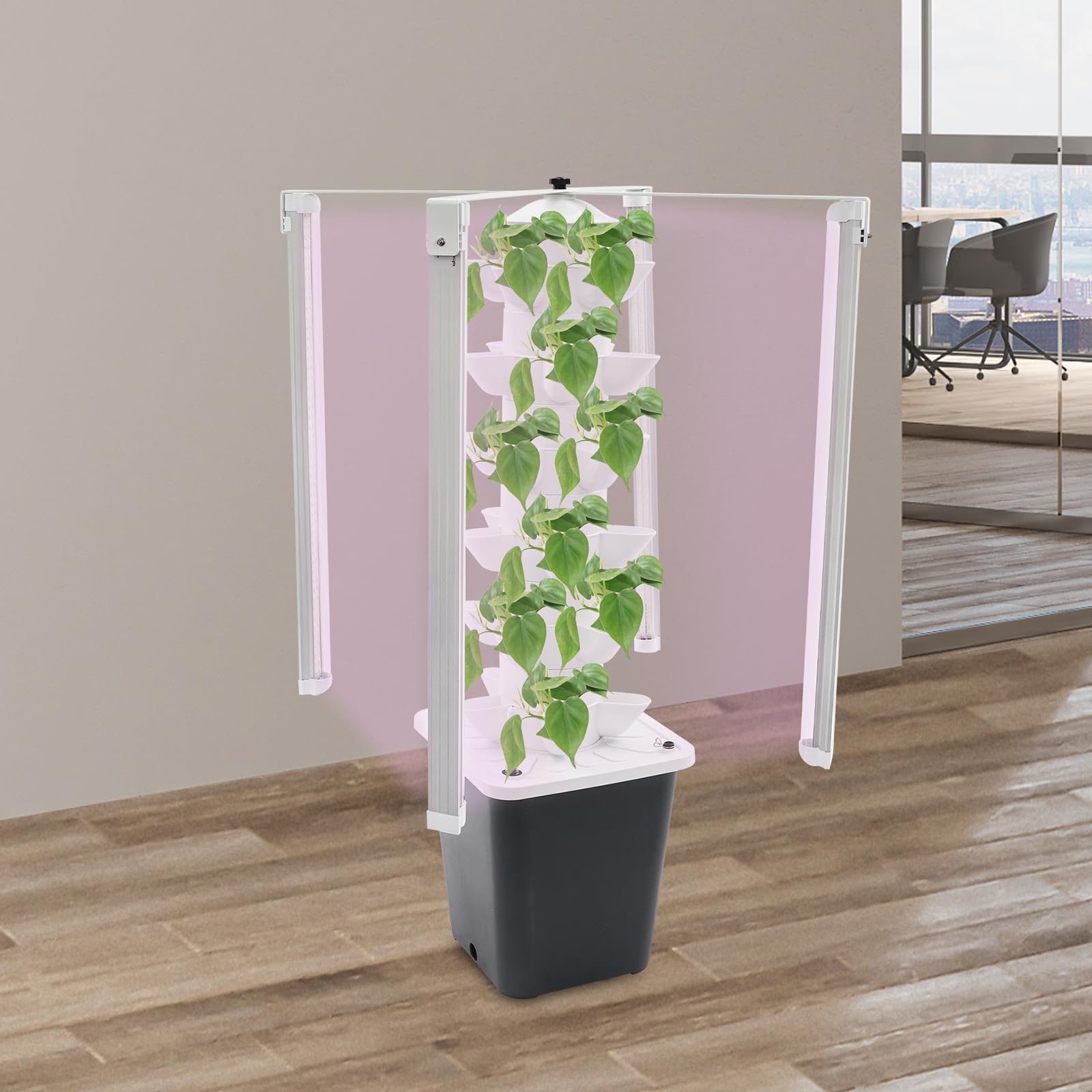 Kit de cultivo hidropónico para torre de 6 pisos, 30 agujeros, sistema de cultivo sin tierra, torre hidropónica vertical con luz LED y depósito de agua, torre de plantación hidropónica para