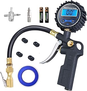 PINKJOY Digital Tire Pressure Gauge with Inflator, 250 PSI Air Chuck and Compressor Accessories Heavy Duty with Quick Connect Coupler, 0.1 Display Resolution for Car, SUV, Truck, Motorcycle, RV