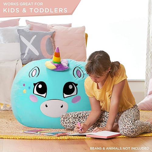 Miniatura 256 de Aubliss - Funda para organizar juguetes de felpa, se convierte en un puf cuando se rellena Se convierte en un puf para niños cuando está lleno. Aqua