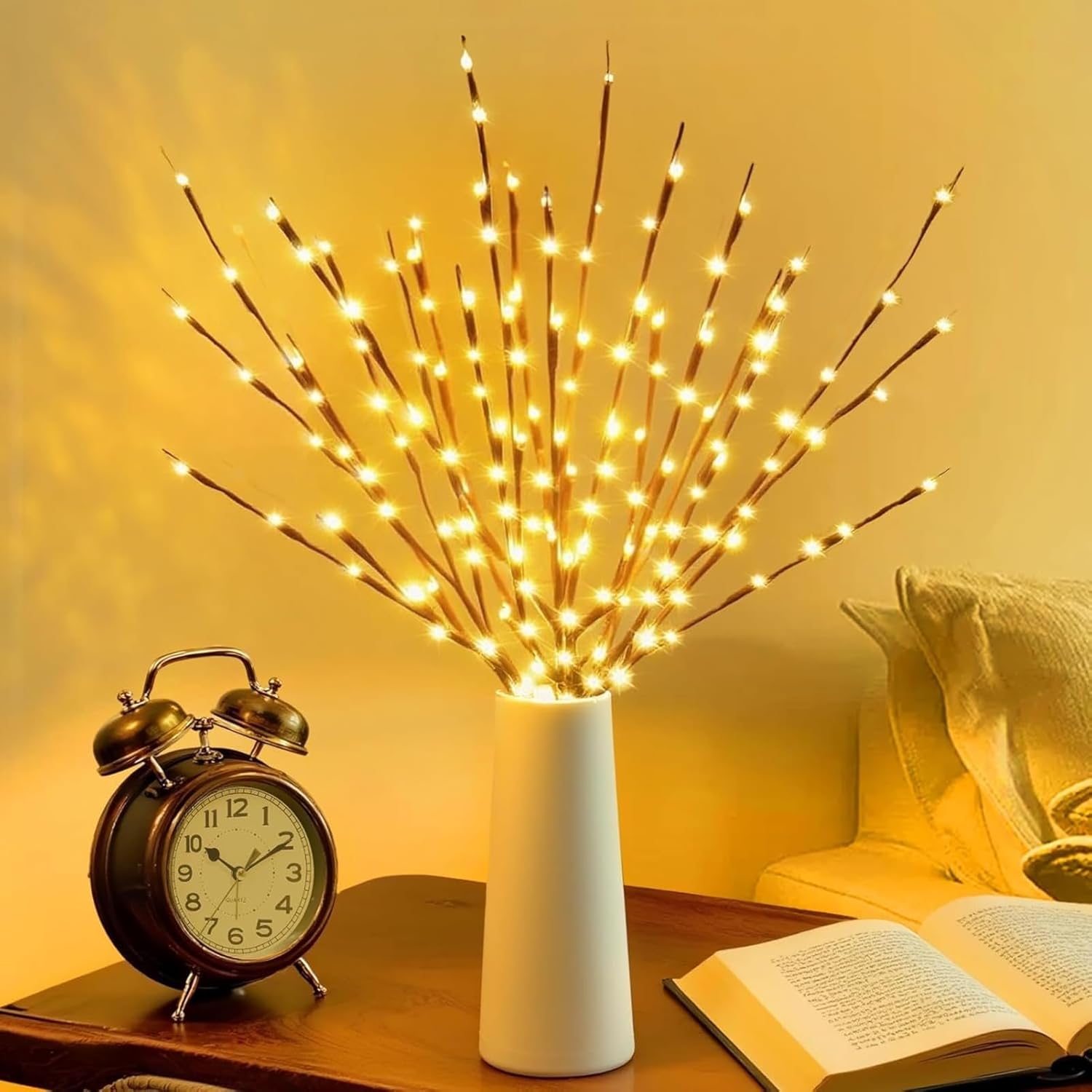 2 Pack Led Branch Light Battery Operated Lighted Branch Vase Filler Willow Tree Artificial Little Twig Power Brown 30 Inch 20 LED for Home Romantic Decoration, Warm White