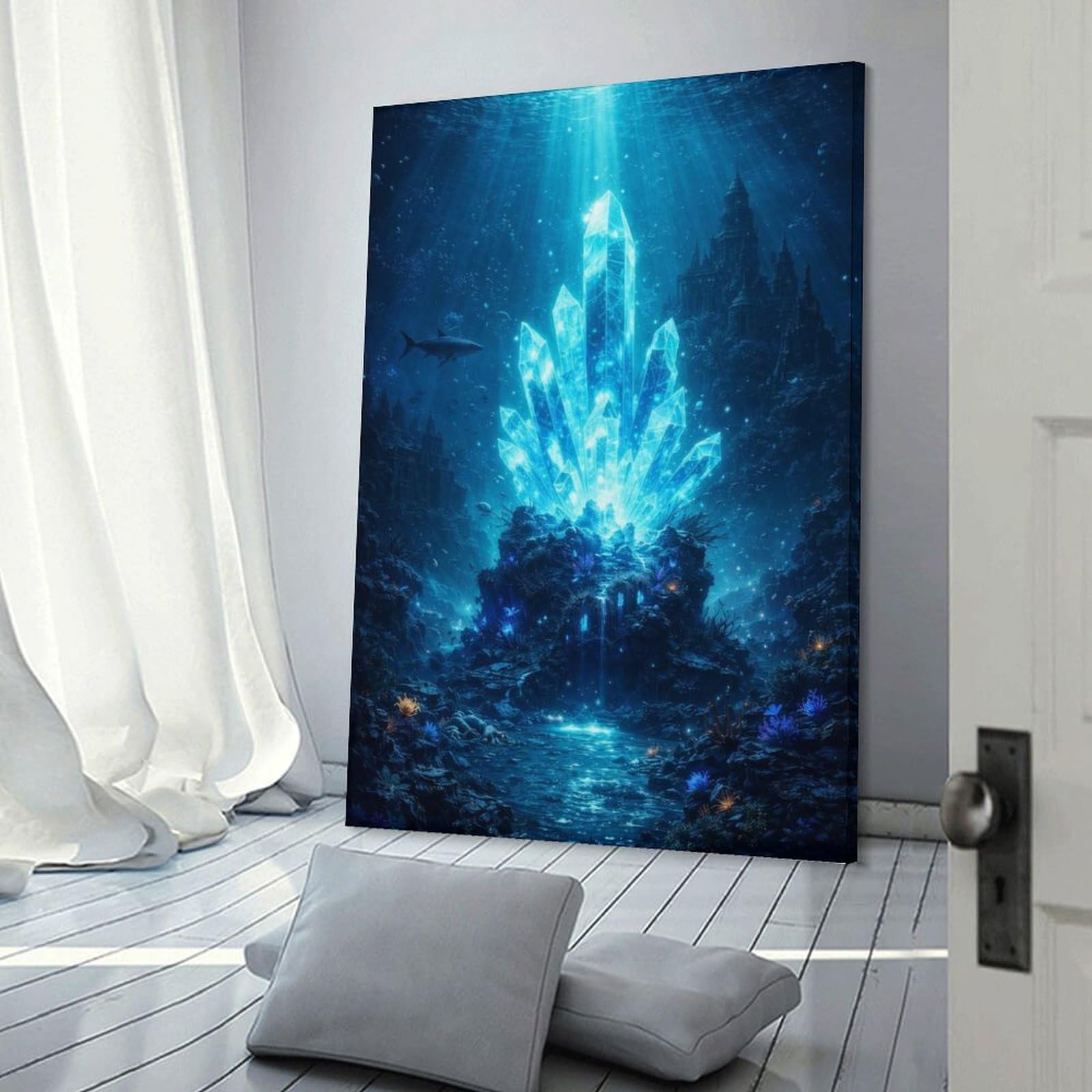 Junmoney Frame-Style-5 Canvas Wall Decor Underwater Crystal Castle, 24X36inch(60X90cm), For Home Lounge, Bedroom Or Reading Nook, Eye Catching Artwork For Blank Walls