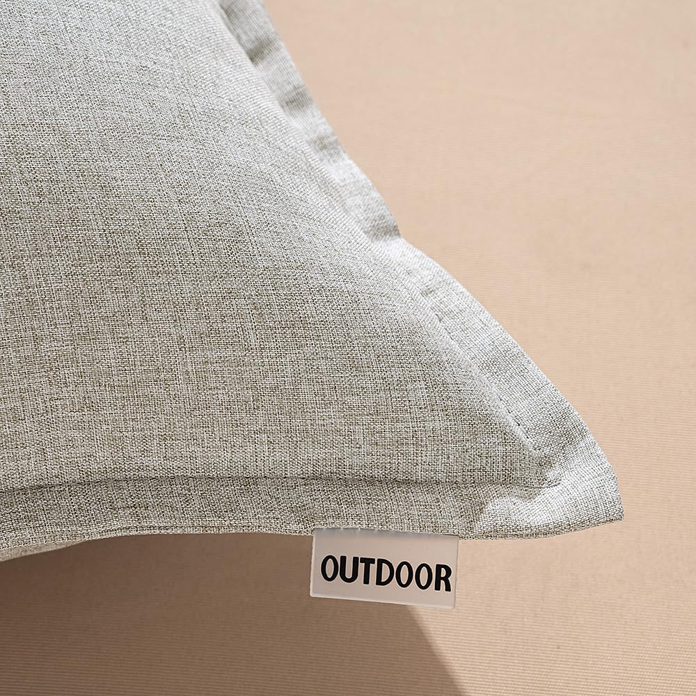 MIULEE Outdoor Cushions Waterproof Faux Linen Decorative Outside Cushion Covers Water Resistant for Garden Sofa Livingroom Chair Bedroom Tent Park Patio 40x40cm Set of 2 Grey White - Image 2