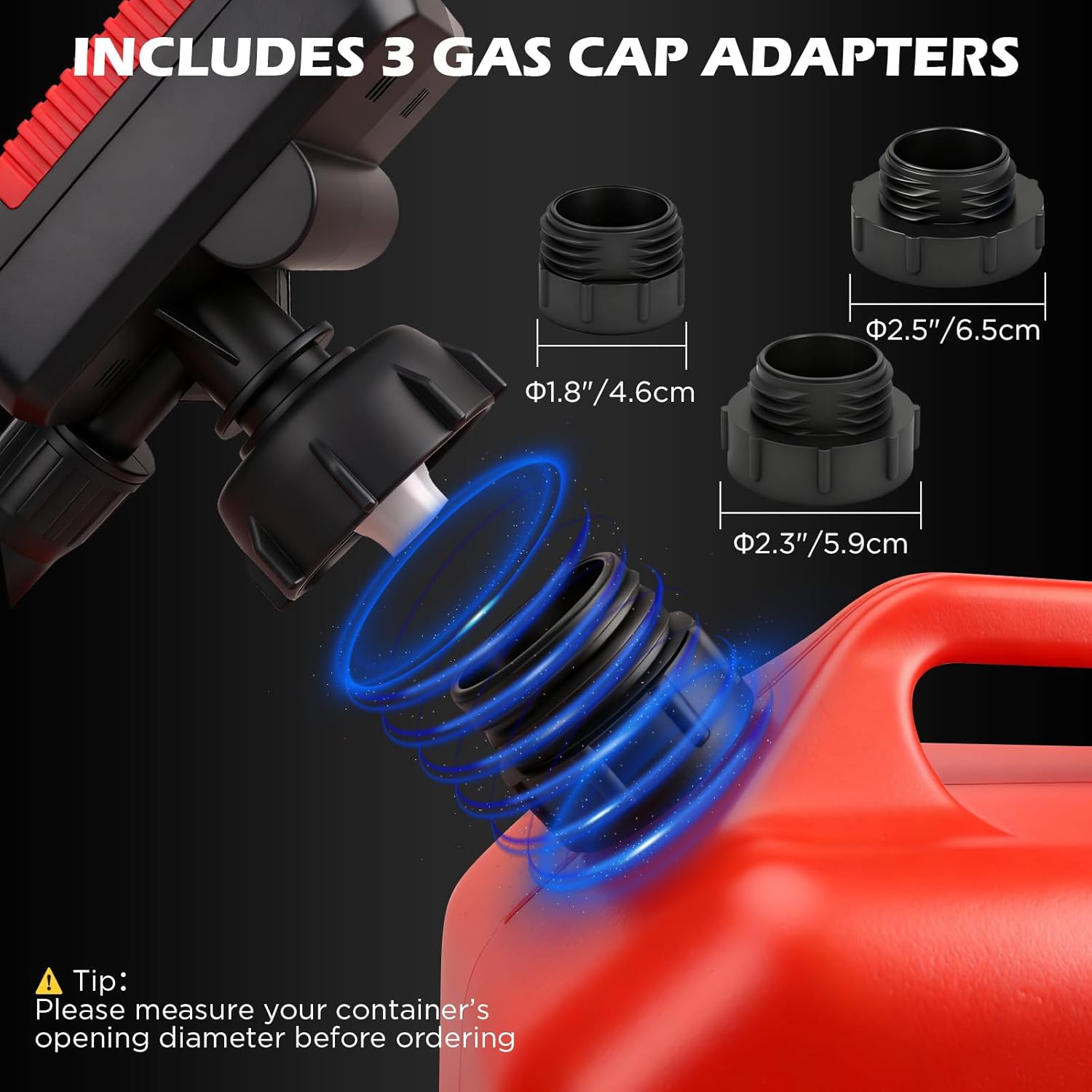 Automatic Fuel Transfer Pump with Auto-Stop Sensor(3.2 GPM), Battery Operated Gas Can Pump with 3 Can Adapters, Extra Long Hose, Portable Fuel Pump for Oil, Diesel, Gasoline (Batteries Not Included)