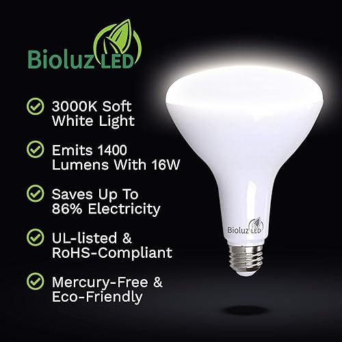 Miniatura 7 de Bioluz LED Paquete de 8 bombillas LED BR40 más brillantes de encendido instantáneo, bombillas LED cálidas de ahorro de energía de 16 W (reemplazo de