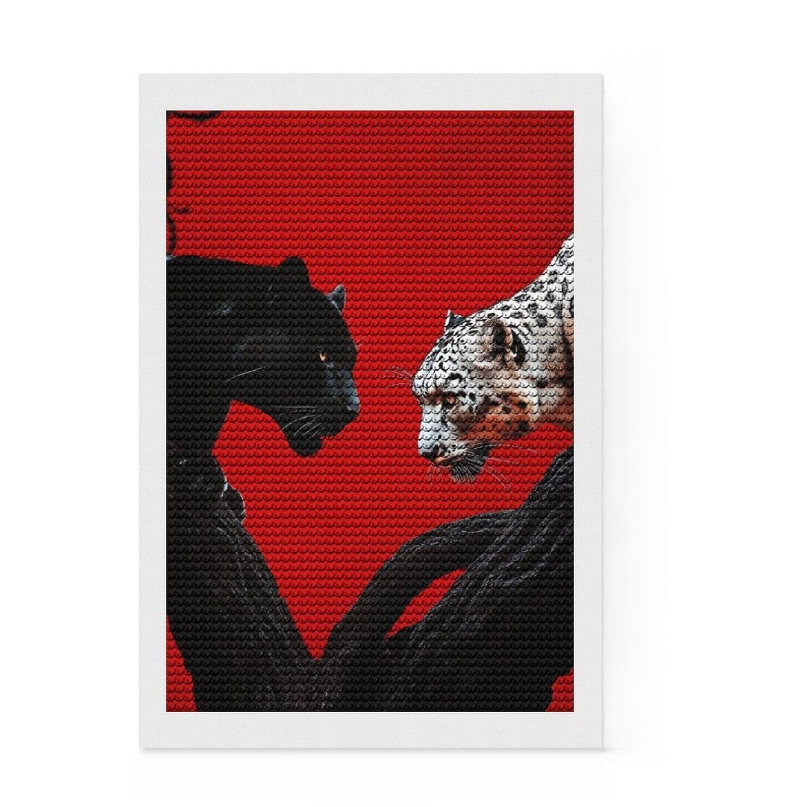 Junmoney Black and White Leopards Diamond Art Kit 8"x12", Boho Decor, Farmhouse Decor, Stress Relief Craft, Creative Gift Idea, Birthday Gift