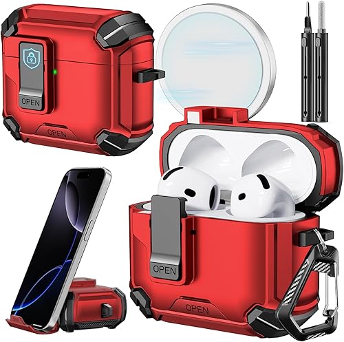 Miniatura 65 de Inesore Compatible con funda AirPods 4 con soporte para teléfono y kit de limpieza, Compatible con Magsafe, cerradura magnética automática