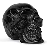 MXARLTR Resin Skull Statue, Human Head Model for Home Decoration, Halloween Statue, Skull Model for Bookshelf Desktop Home Decor (Black)
