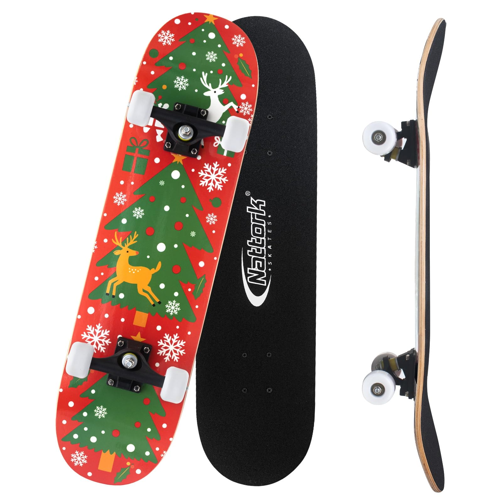 Nattork 31 Inch Complete Skateboard, Standard Skateboards for Beginners, Wood 9 Layer Canadian Maple Trick Skate Boards for Boys Girls Youth Teens Adults