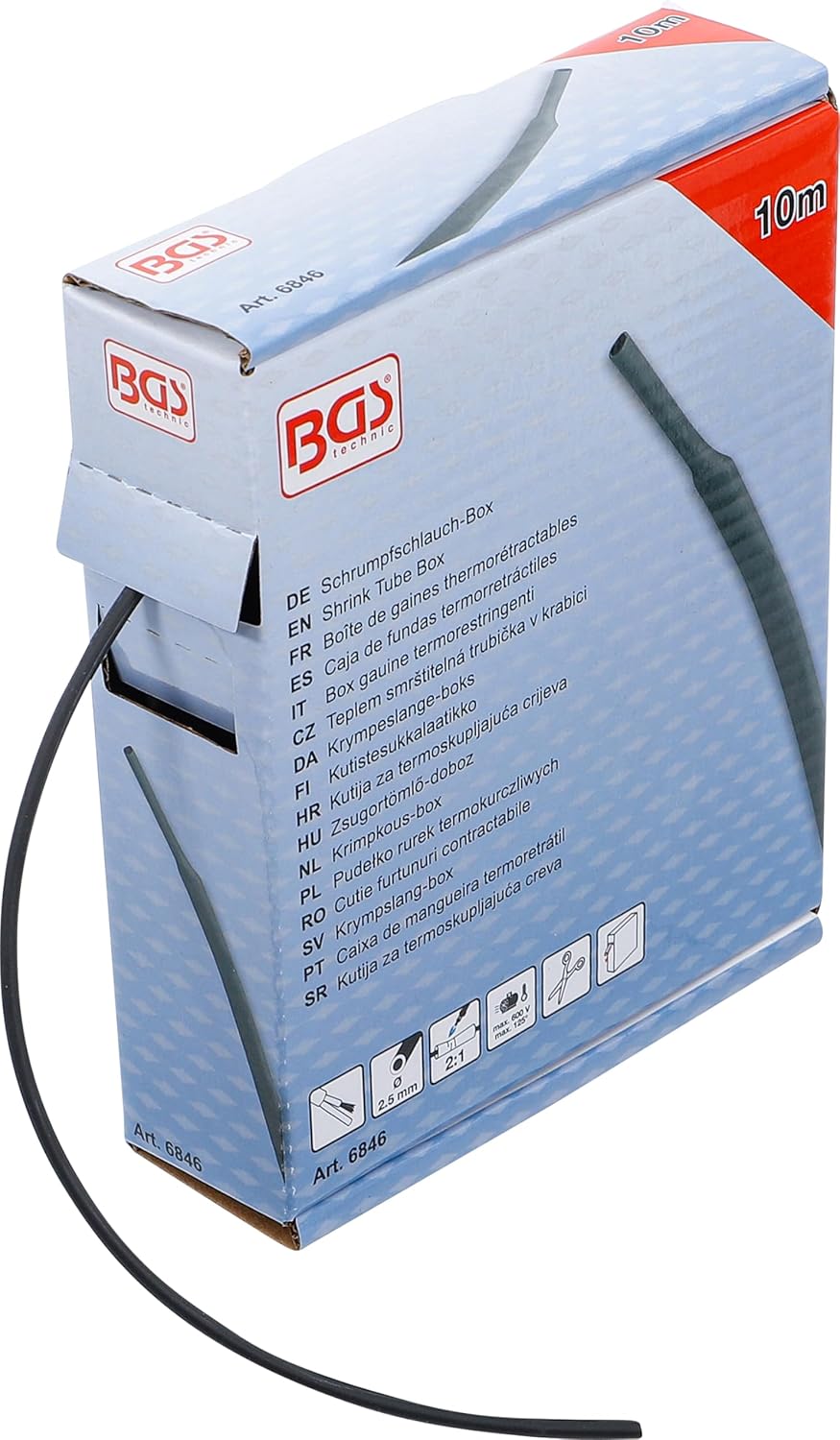 BGS 6846 | Heat Shrink Tubing Box | Black | Diameter 2.5 mm | 10 m