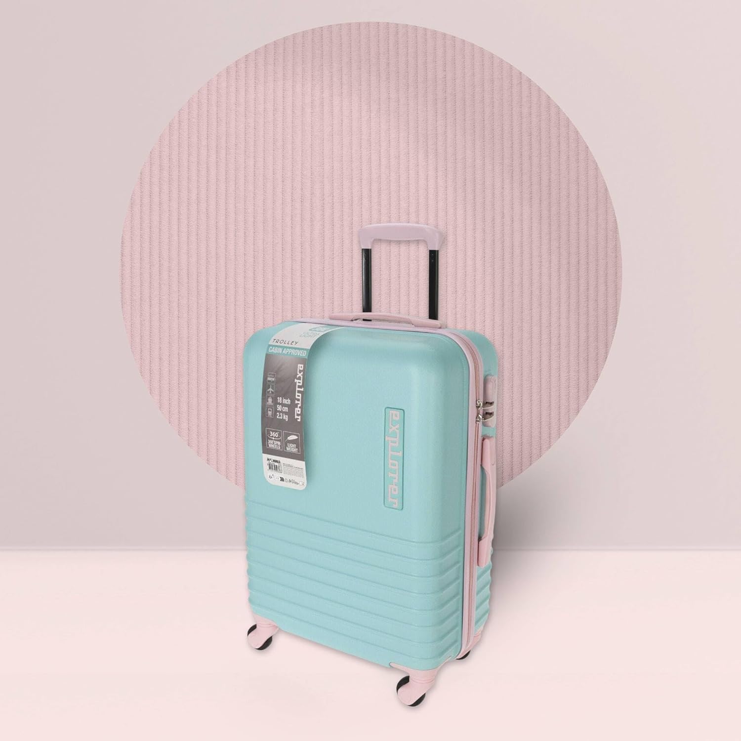 Well Home - 4 Wheels ABS Suitcase Mint and Pink 33.5x22x53cm