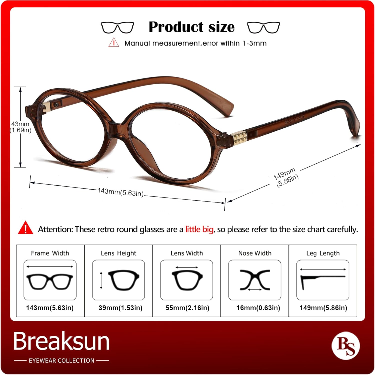 Breaksun Fashion Oval Glasses for Women Men Retro Round Tortoise Frame Blue Light Glasses Nerd Eyeglasses image 5